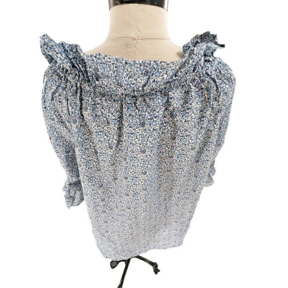 Sara Campbell Women Blue Floral Print Organic Cotton Blouse Size Medium - Picture 5 of 12